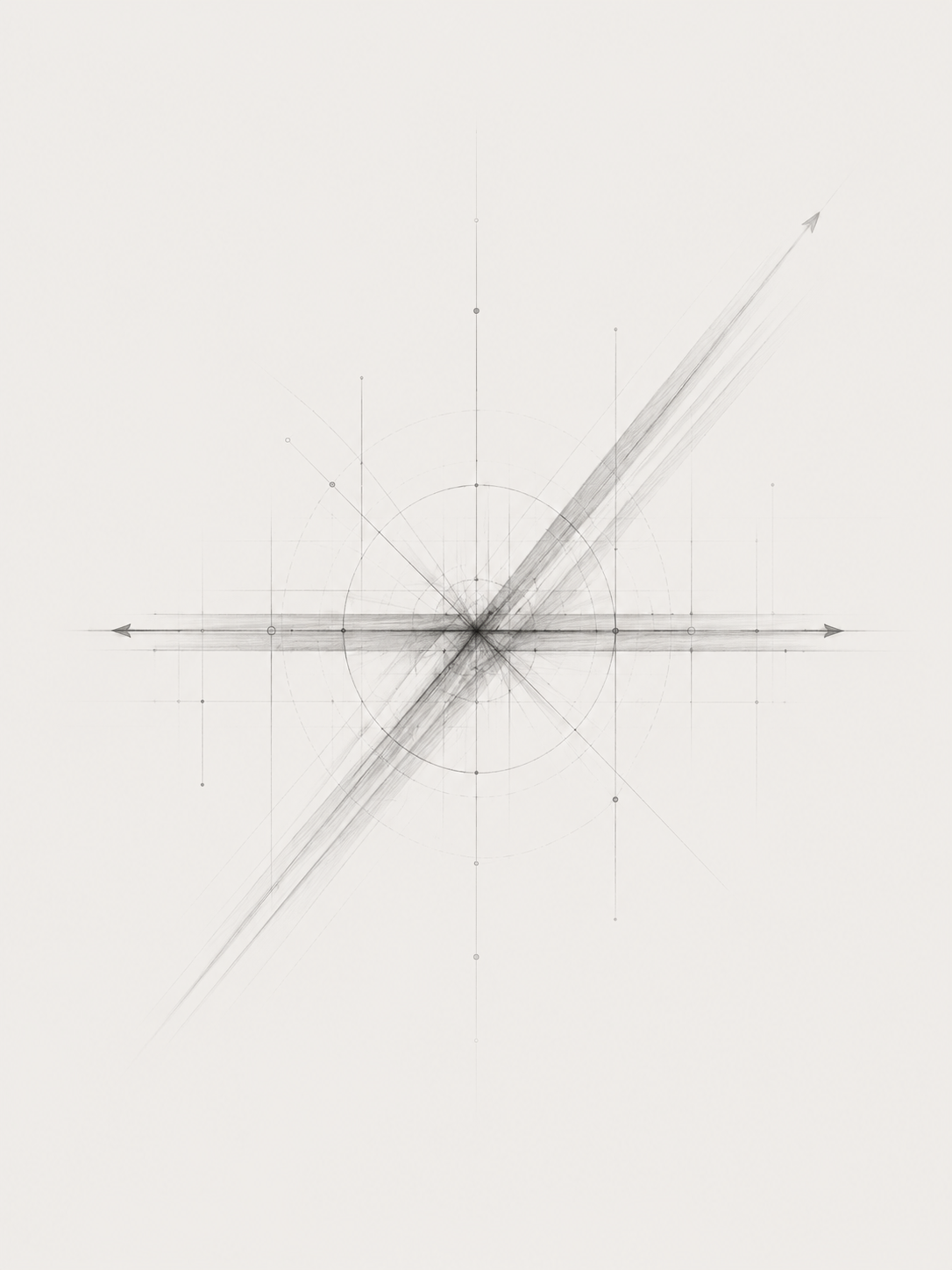 Pencil sketch of intersecting axes representing the meeting of strategy and craft.
