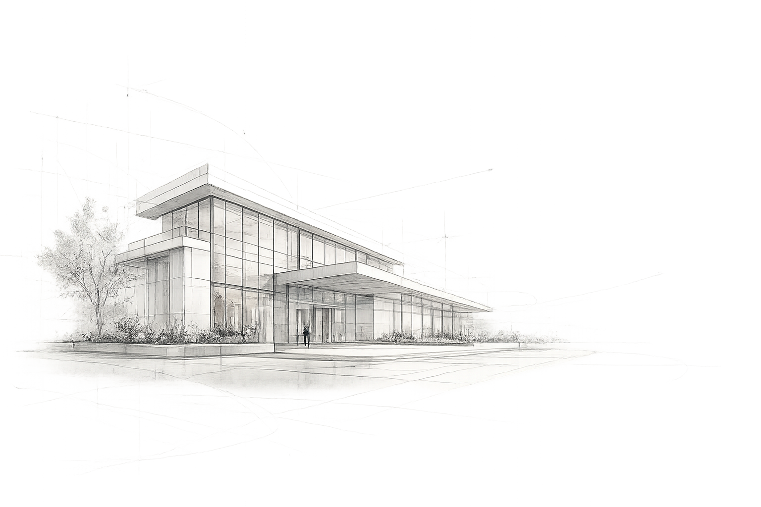 Architectural sketch of a modern building.