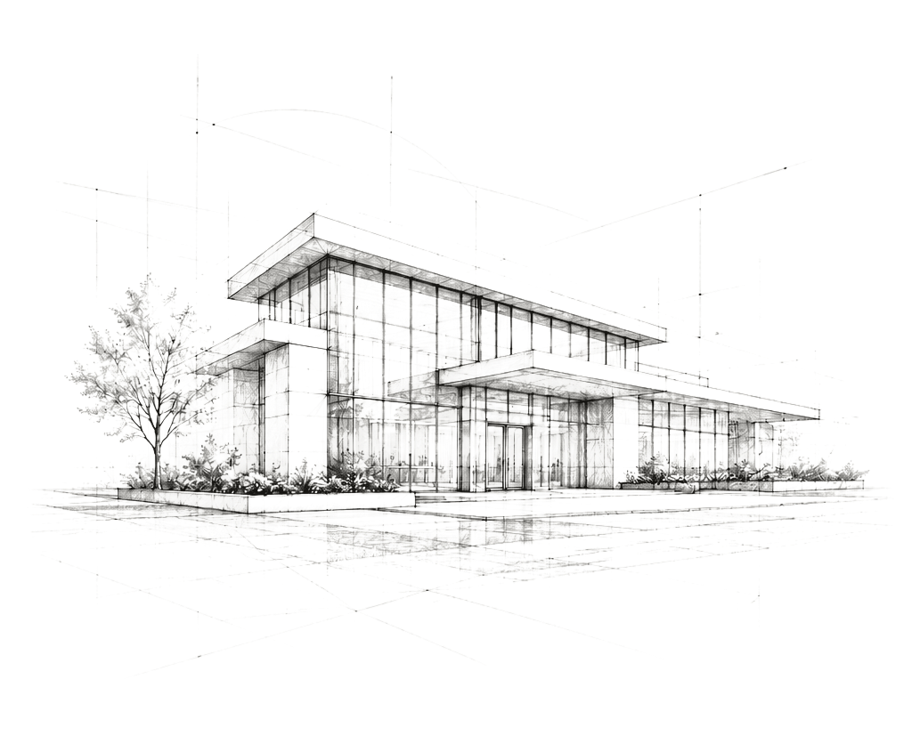 Architectural sketch of a modern building.