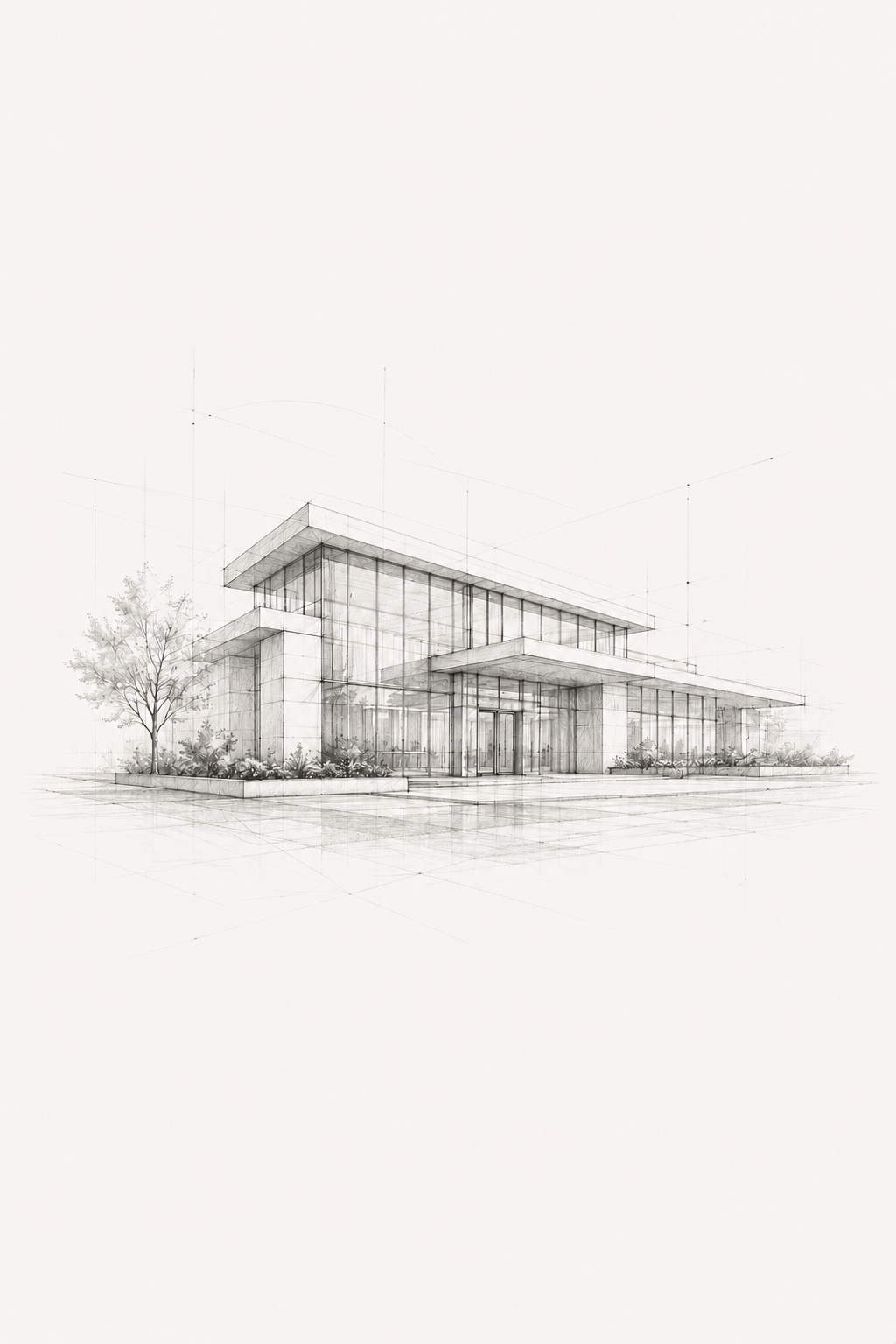 Architectural sketch of a modern building.